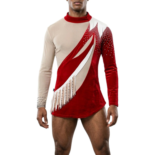 ByCharme Red Lycra Men Latin Salsa Competition Shirt - BCM-0008