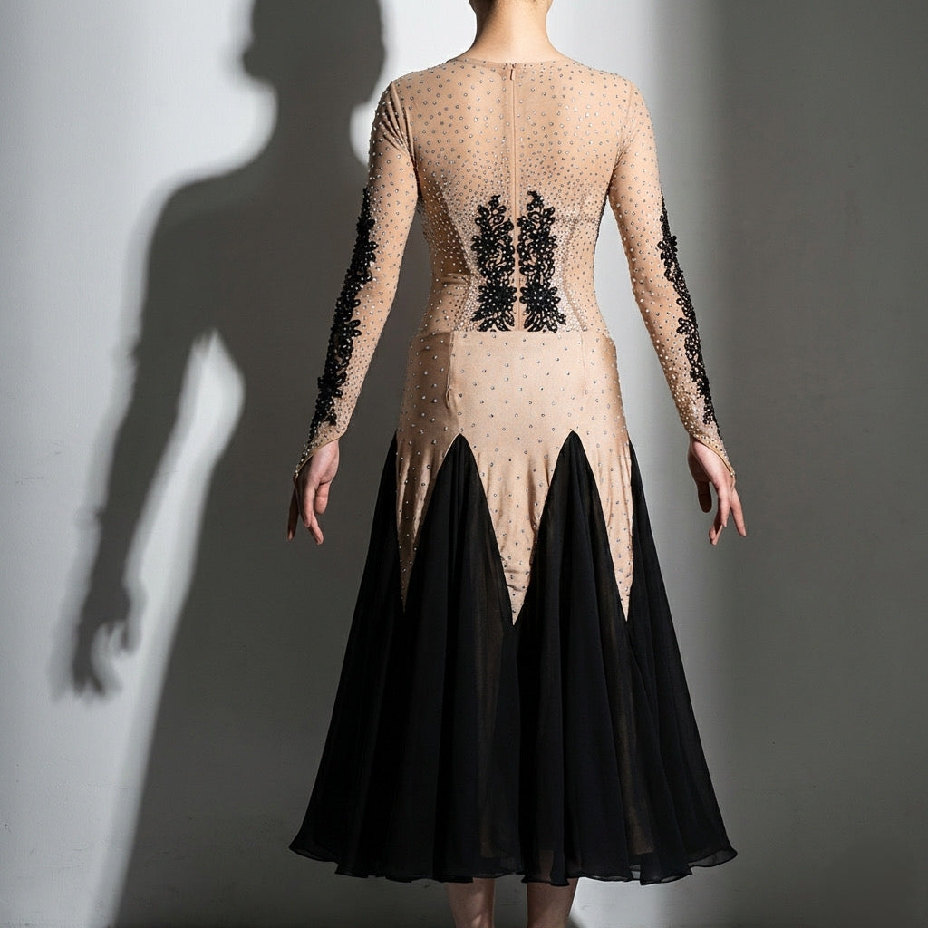 ByCharme Tan Black Latin Salsa Competition 2 in 1 Dress - BC2-0003