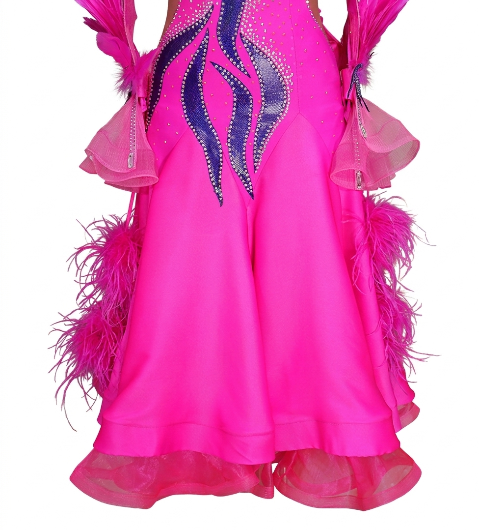 ByCharme Magenta Feather Ballroom Competition Dress - BC-0067