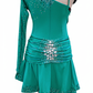 ByCharme Sea Green Brown Fringes Latin Salsa Competition Dress - BCL-0044