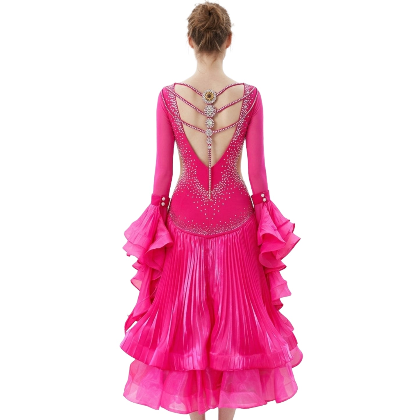 ByCharme Neon Pink Silk Satin Ballroom Competition Dress - BC-0061