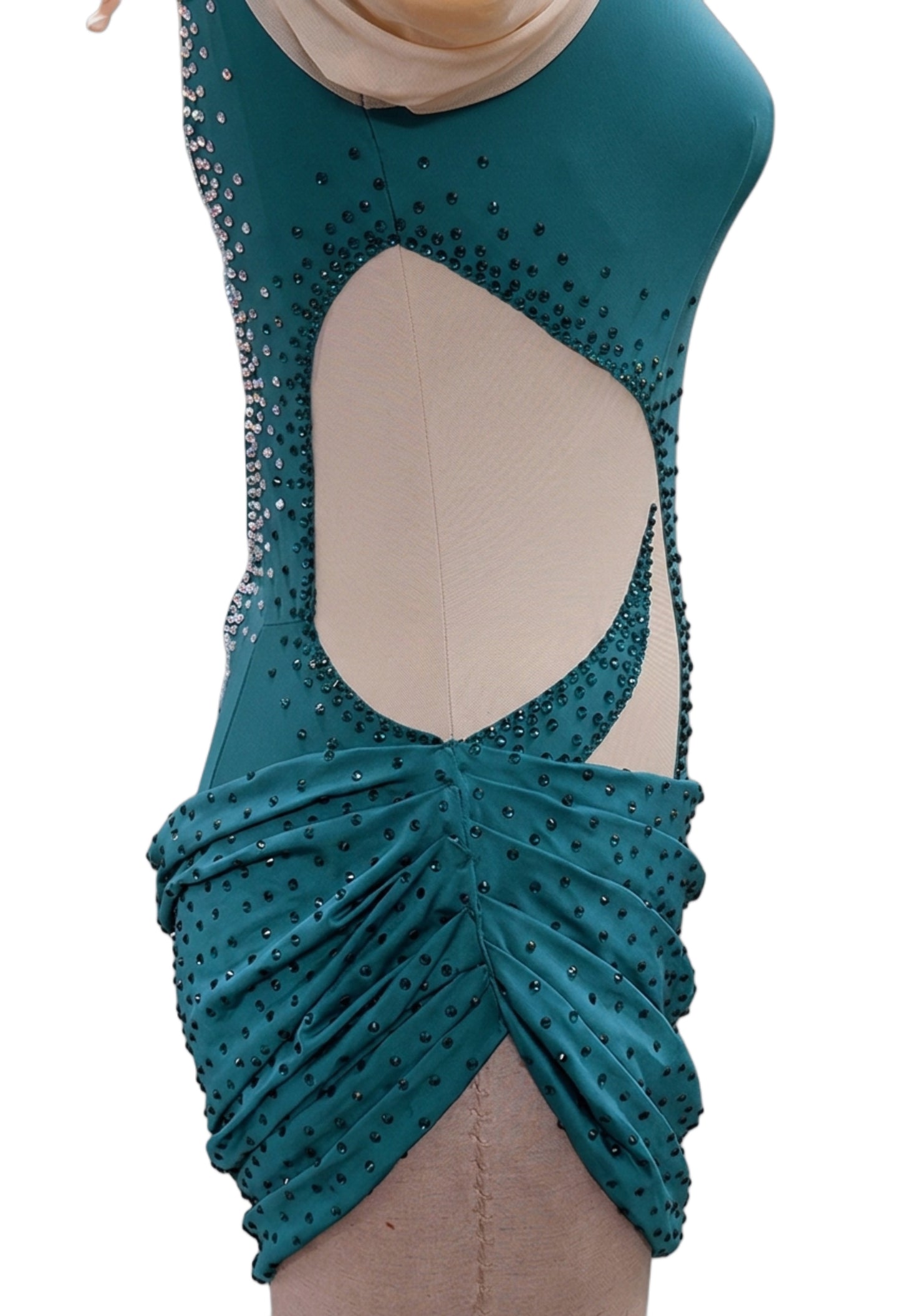 ByCharme Deep Jungle Green Tan Latin Salsa Competition Dress - BCL-0114