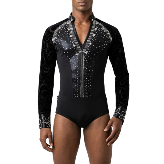 ByCharme Black Lycra Men Latin Salsa Competition Shirt - BCM-0036