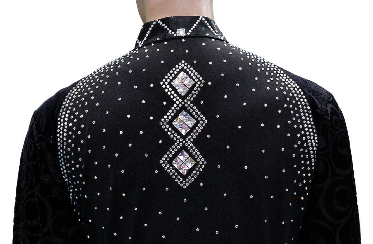 ByCharme Black Lycra Men Latin Salsa Competition Shirt - BCM-0036