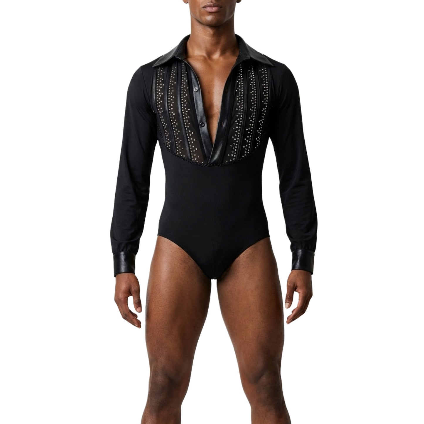 ByCharme Black Lycra Men Latin Salsa Competition Shirt - BCM-0037