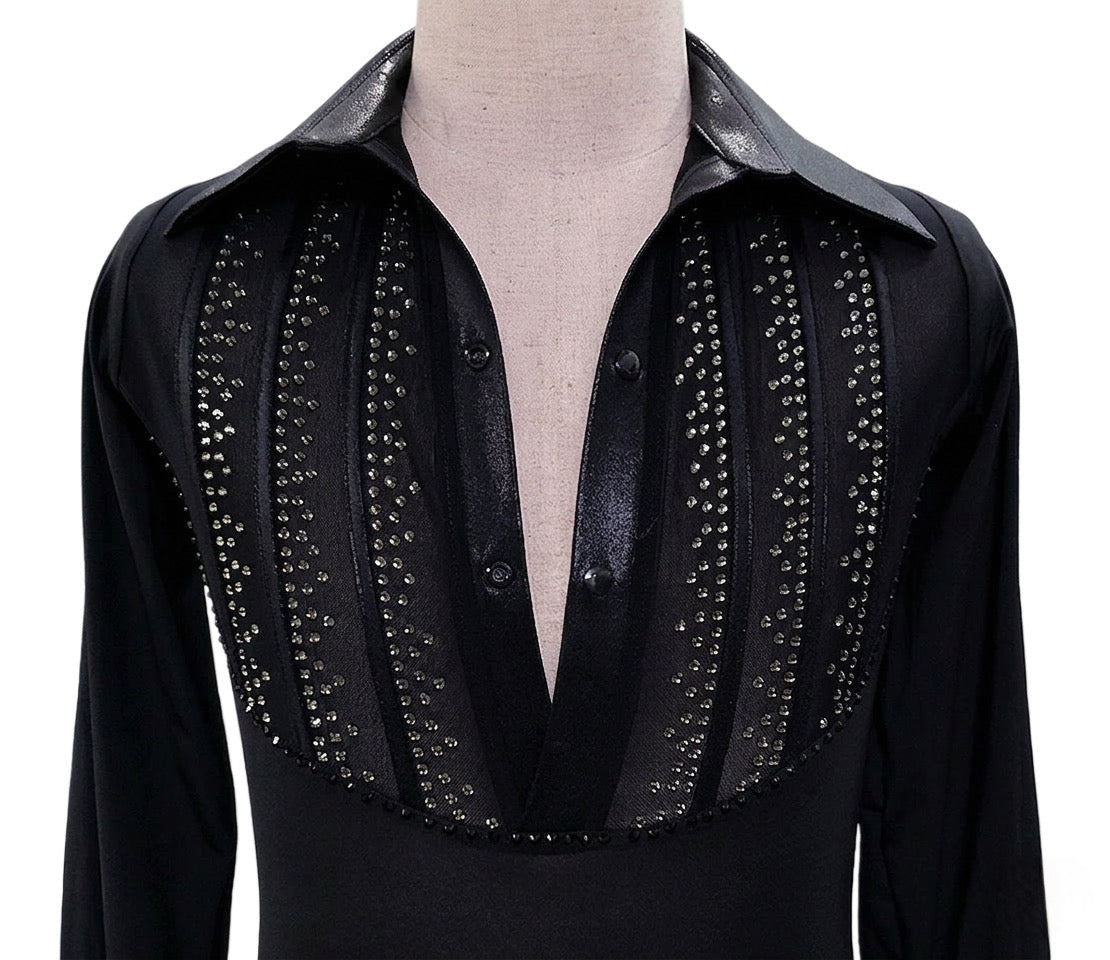 ByCharme Black Lycra Men Latin Salsa Competition Shirt - BCM-0037
