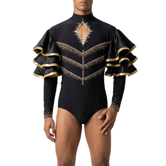 ByCharme Black Lycra Men Latin Salsa Competition Shirt - BCM-0040