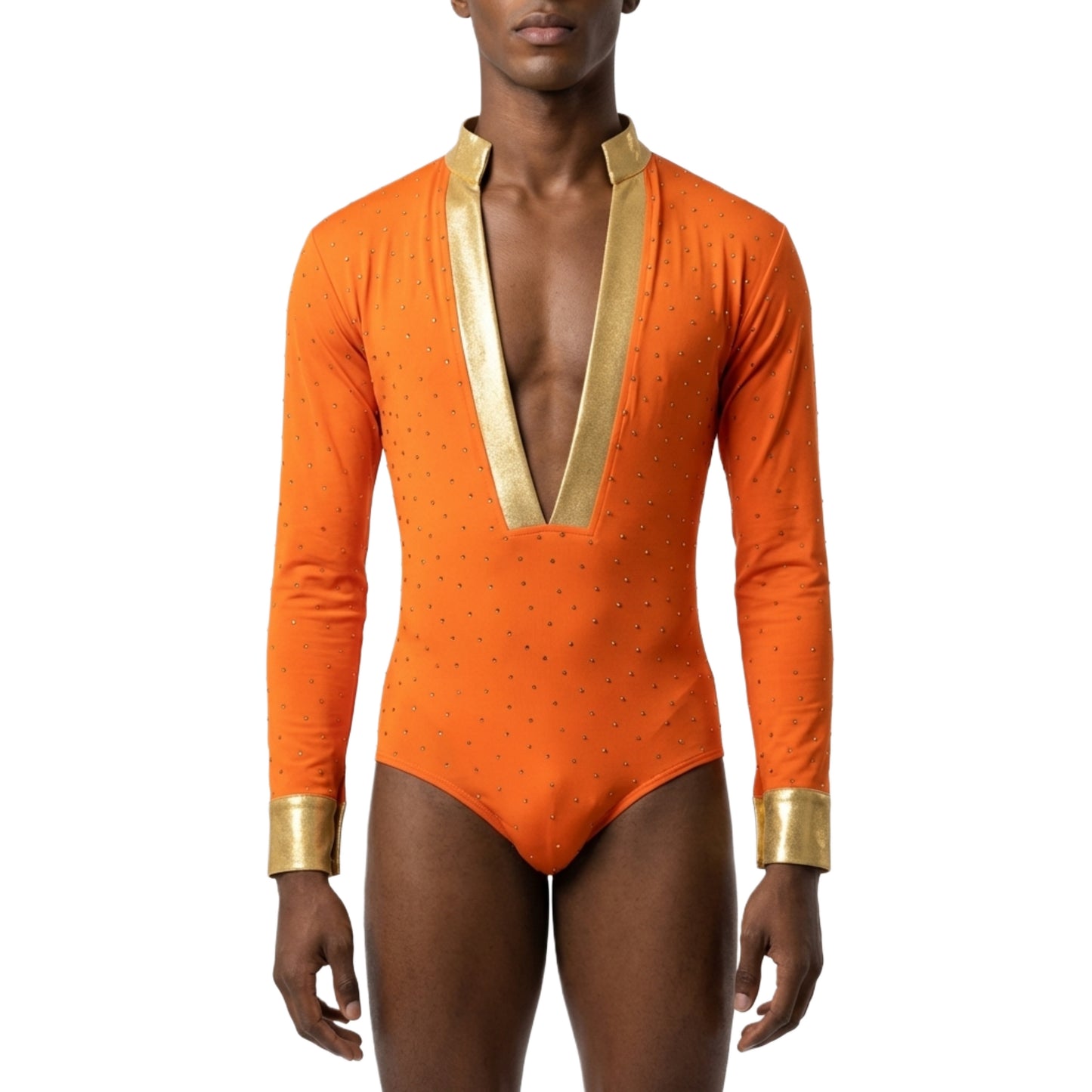 ByCharme Orange Lycra Men Latin Salsa Competition Shirt - BCM-0051