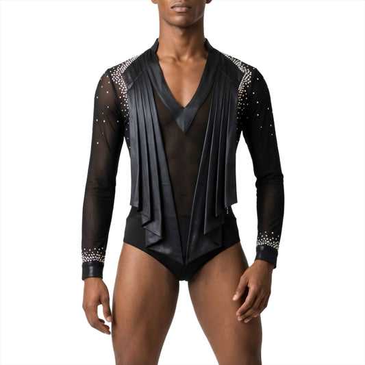 ByCharme Black Lycra Men Latin Salsa Competition Shirt - BCM-0056