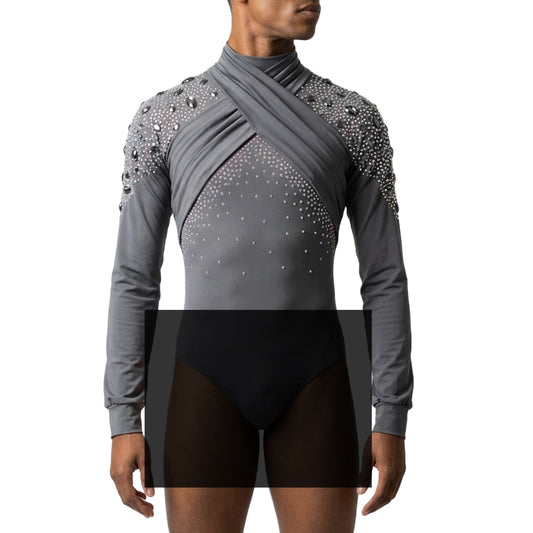 ByCharme Grey Lycra Men Latin Salsa Competition Shirt - BCM-0057