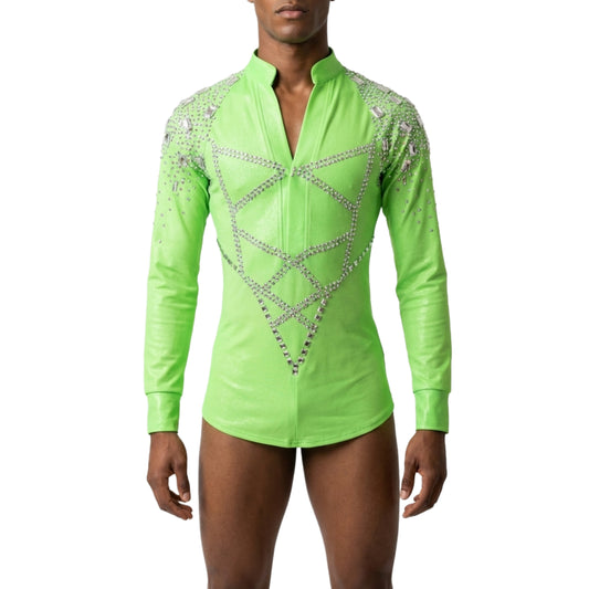 ByCharme Lawn Green Lycra Men Latin Salsa Competition Shirt - BCM-0067