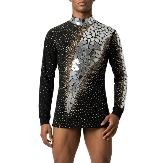 ByCharme Black Lycra Men Latin Salsa Competition Shirt - BCM-0068