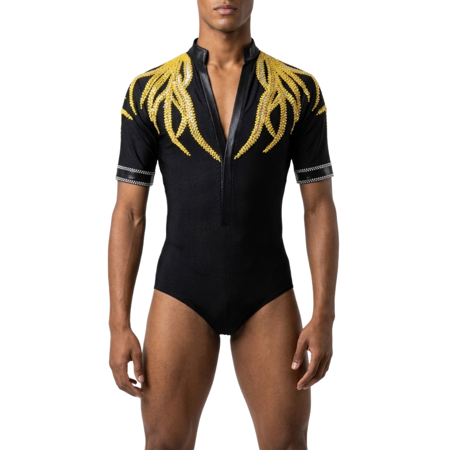 ByCharme Black Lycra Men Latin Salsa Competition Shirt - BCM-0071