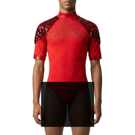 ByCharme Red Lycra Men Latin Salsa Competition Shirt - BCM-0073