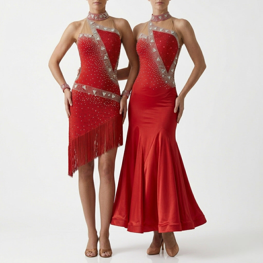 ByCharme Red Fringes Latin Salsa Competition 2 in 1 Dress - BC2-0009