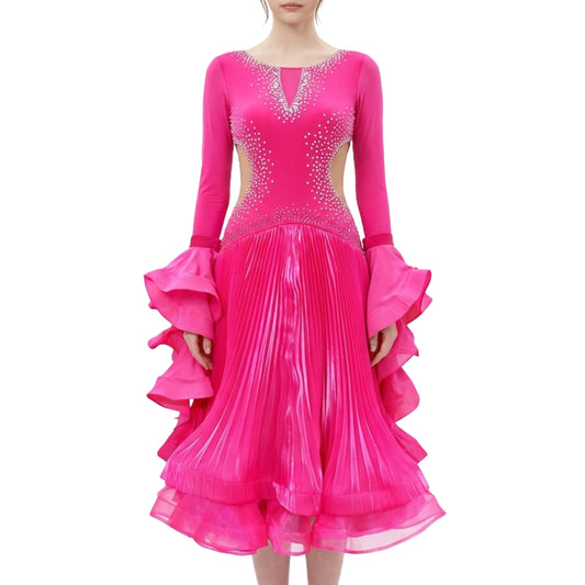 ByCharme Neon Pink Silk Satin Ballroom Competition Dress - BC-0061