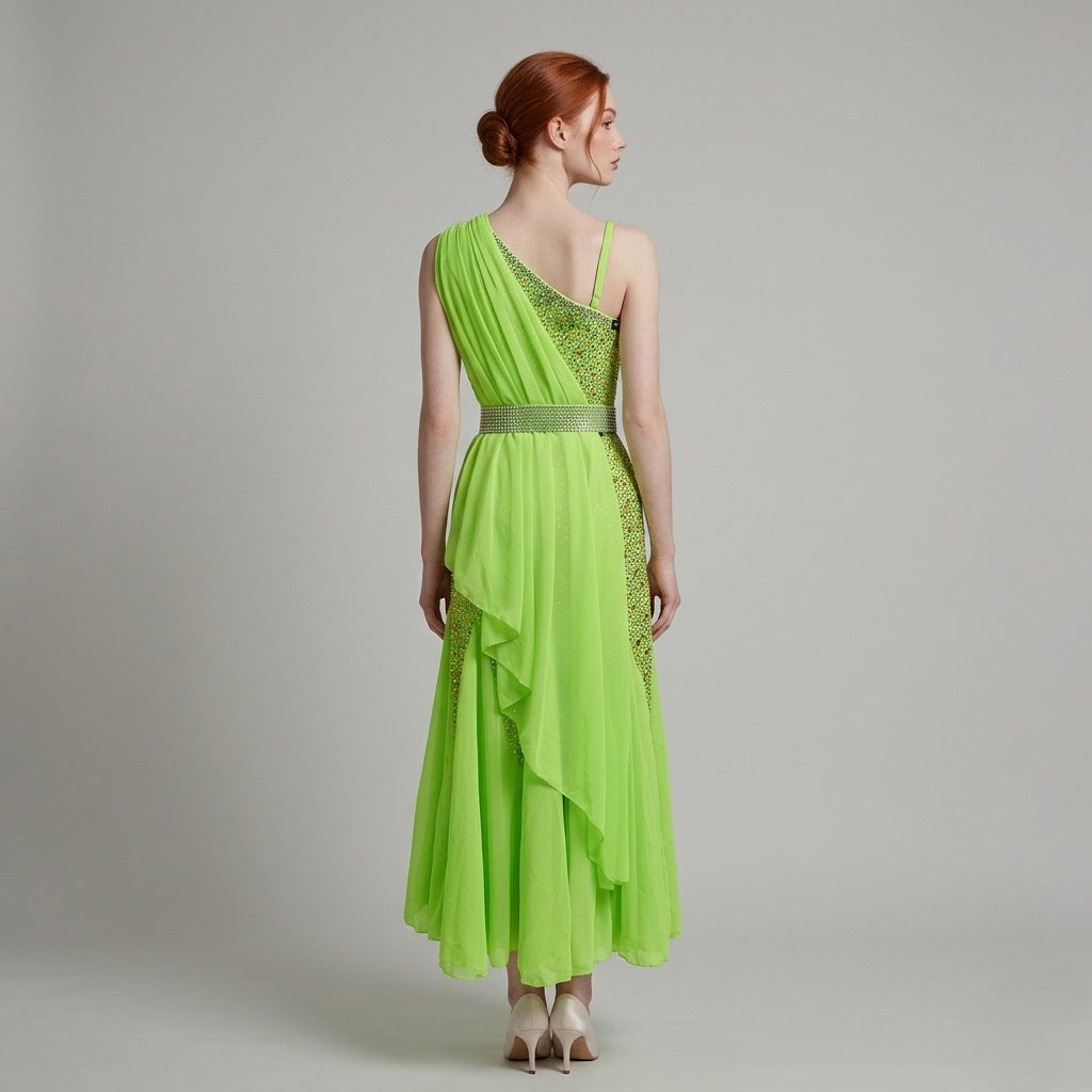 ByCharme Lawn Green Rhinestone Ballroom Competition Dress - BC-0214