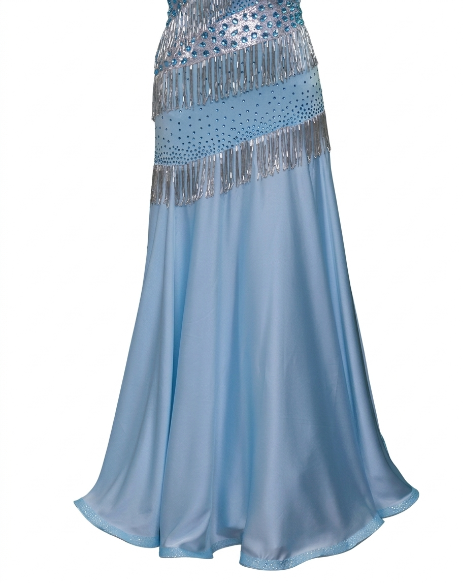 ByCharme Sky Blue Fringes Ballroom Competition Dress - BC-0226