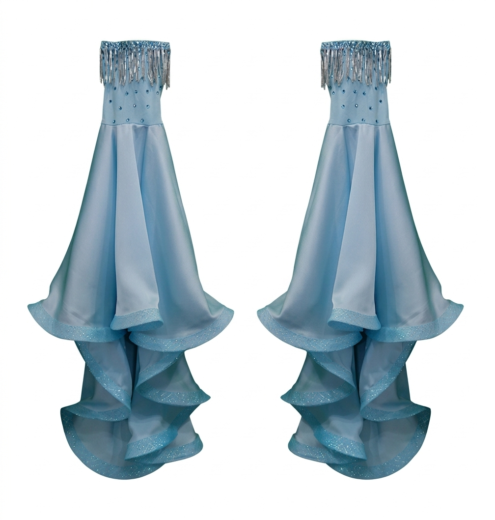 ByCharme Sky Blue Fringes Ballroom Competition Dress - BC-0226
