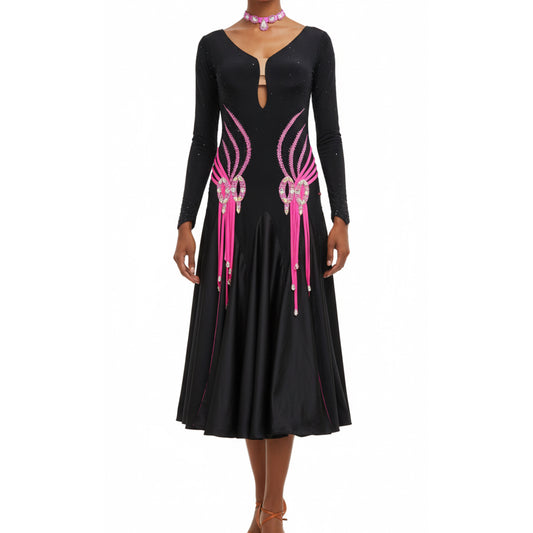 ByCharme Black & Magenta Satin Ballroom Competition Dress - BC-0046