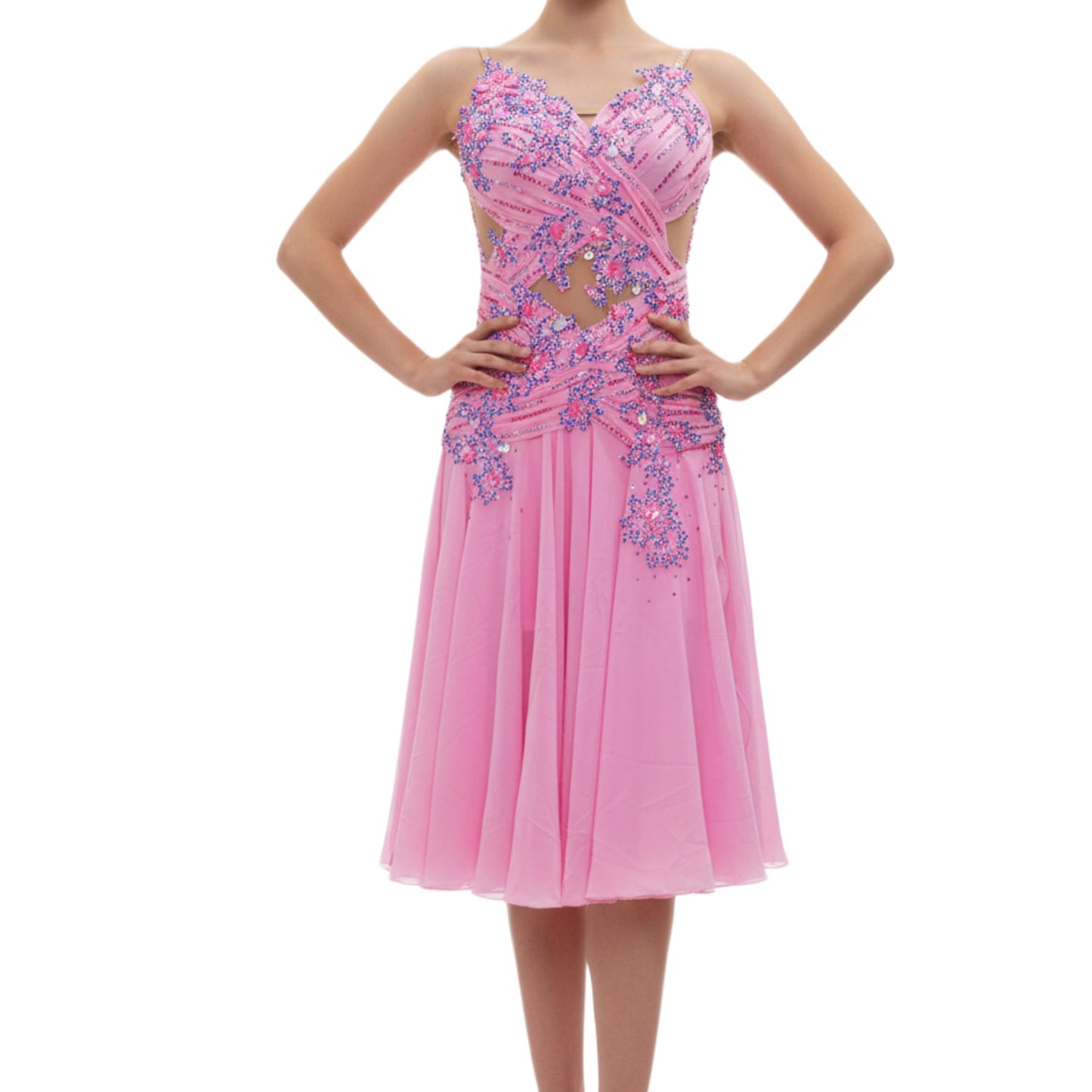 ByCharme Light Hot Pink Chiffon Ballroom Competition Dress - BC-0054