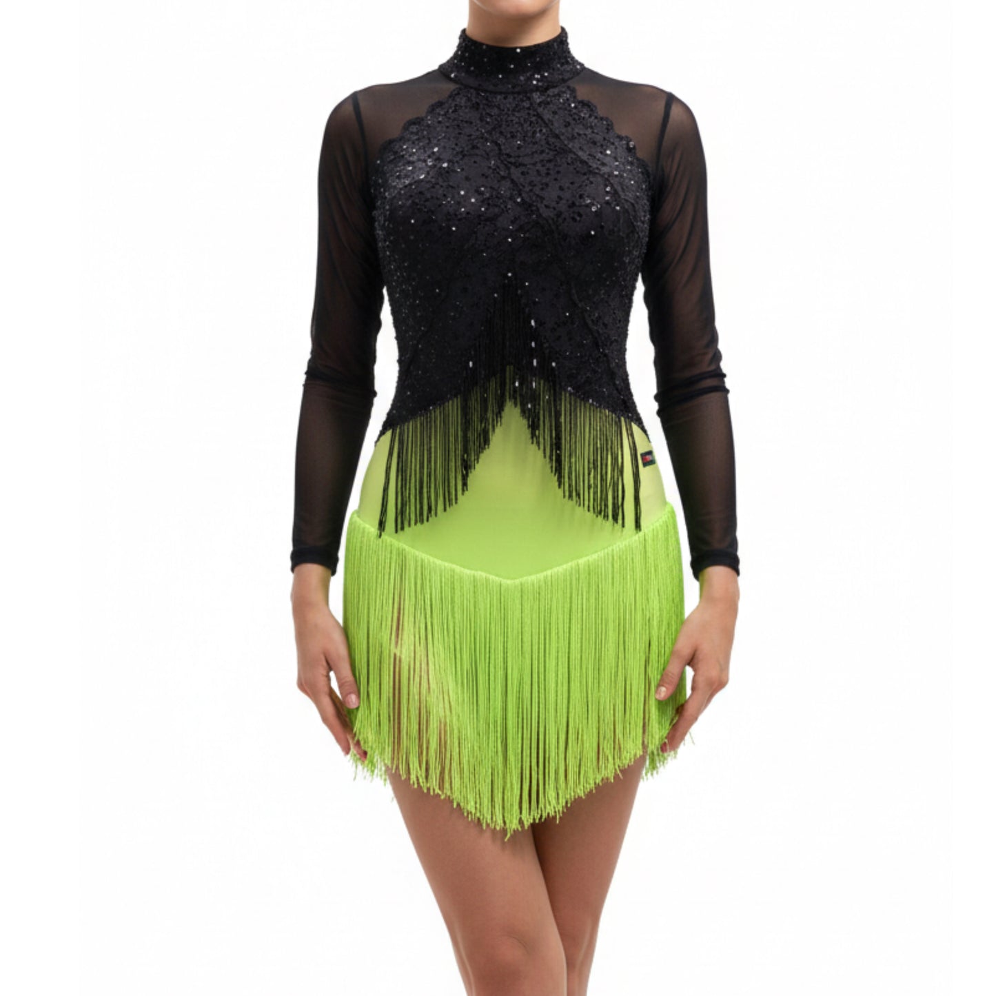 ByCharme Black Green Lace Latin Salsa Competition Dress - BCL-0025