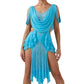 ByCharme Sky Blue Silver Tan Fringes Latin Salsa Competition Dress - BCL-0028