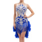 ByCharme Blue Silver Brown Fringes Latin Salsa Competition Dress - BCL-0062