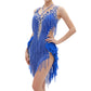 ByCharme Blue Silver Tan Fringes Latin Salsa Competition Dress - BCL-0072
