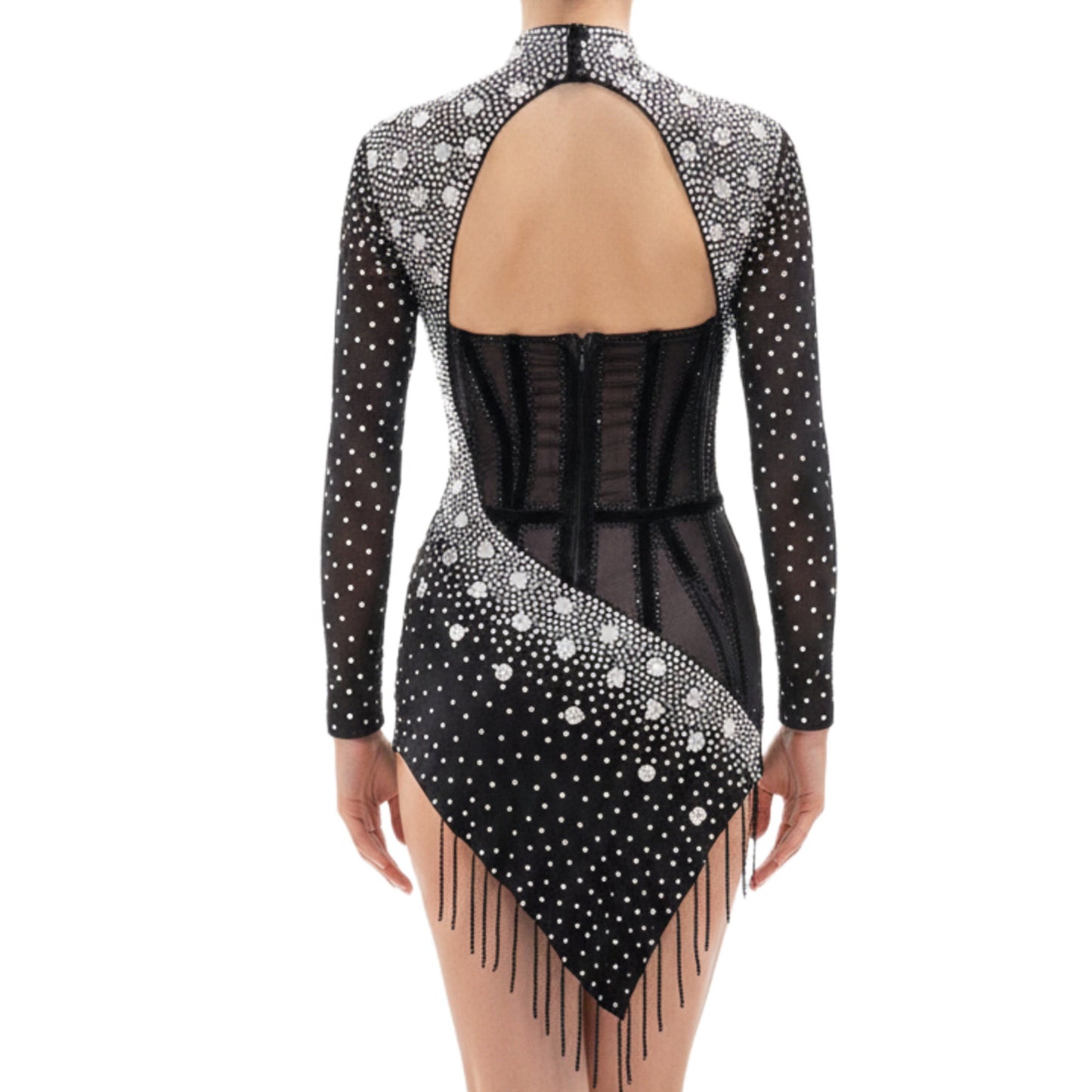 ByCharme Black Silver Tan Velvet Latin Salsa Competition Dress - BCL-0077