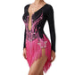 ByCharme Black Pink Brown Fringes Latin Salsa Competition Dress - BCL-0079