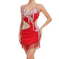 ByCharme Red Silver Tan Fringes Latin Salsa Competition Dress - BCL-0081