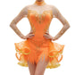 ByCharme Orange Gold Tan Chiffon Latin Salsa Competition Dress - BCL-0086