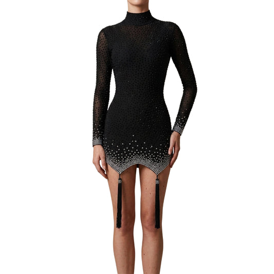 ByCharme Black Silver Fringes Latin Salsa Competition Dress - BCL-0096