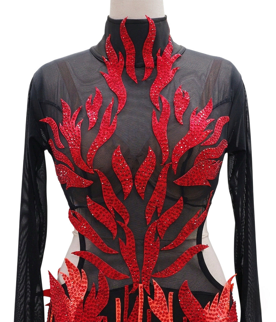 ByCharme Black Red Fringes Latin Salsa Competition Dress - BCL-0098