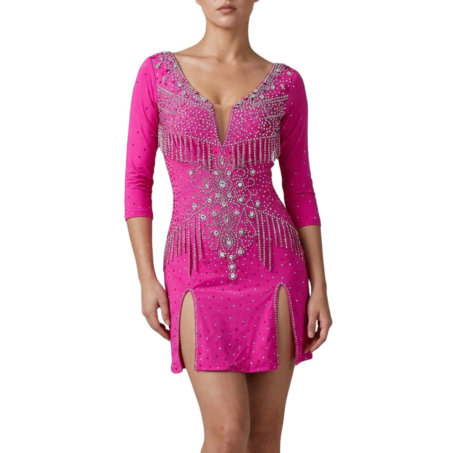 ByCharme Magenta Tan Fringes Latin Salsa Competition Dress - BCL-0127