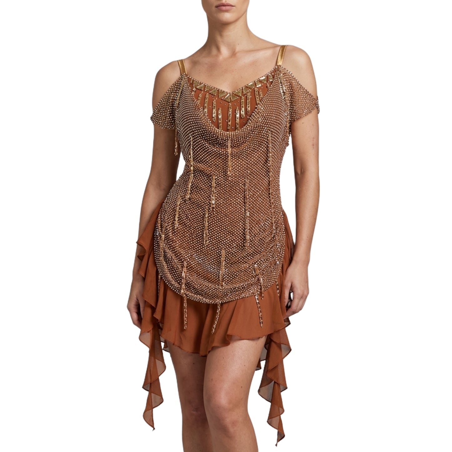ByCharme Chocolate Fringes Latin Salsa Competition Dress - BCL-0130