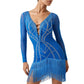 ByCharme Blue Silver Fringes Latin Salsa Competition Dress - BCL-0149