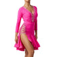 ByCharme Neon Pink Rhinestones Latin Salsa Competition Dress - BCL-0153