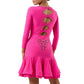ByCharme Neon Pink Rhinestones Latin Salsa Competition Dress - BCL-0153
