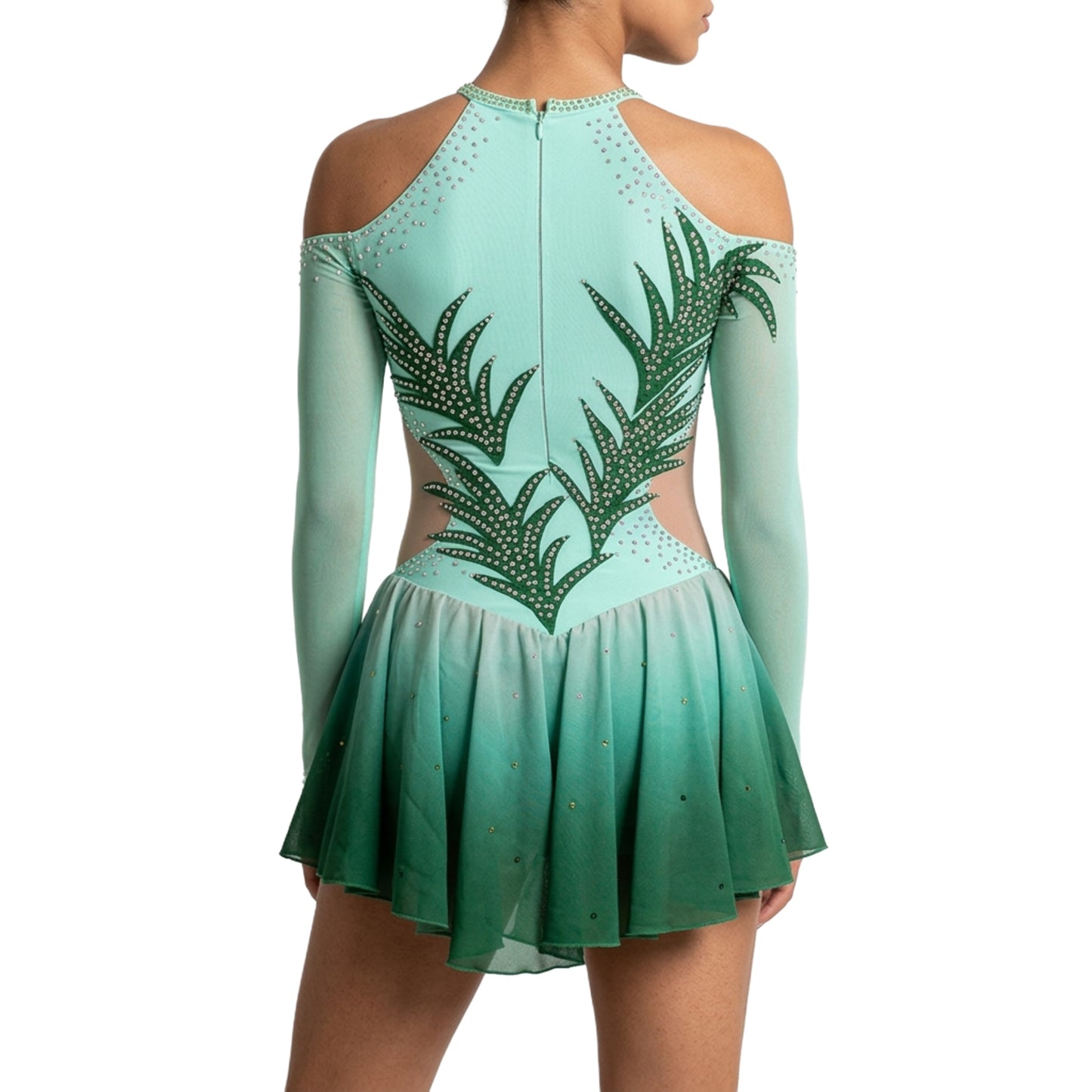 ByCharme Aquamarine Dark Green Tan Latin Salsa Competition Dress - BCL-0157