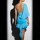ByCharme Deep Sky Blue Brown Fringes Latin Salsa Competition Dress - BCL-0171