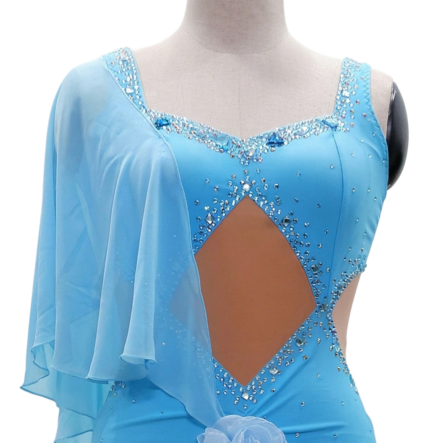 ByCharme Deep Sky Blue Brown Fringes Latin Salsa Competition Dress - BCL-0171