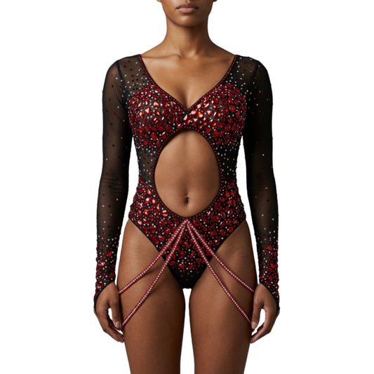 ByCharme Black Red Silver Fringes Latin Salsa Competition Dress - BCL-0184