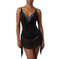 ByCharme Black Navy Blue Rhinestones Latin Salsa Competition Dress - BCL-0189