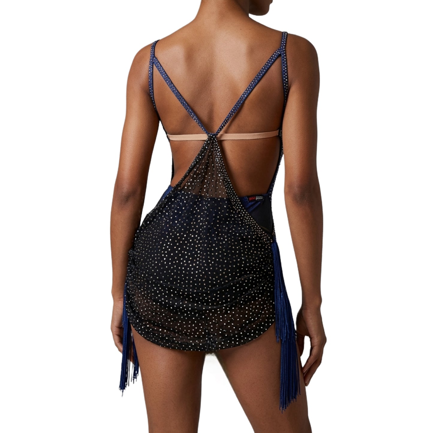 ByCharme Black Navy Blue Rhinestones Latin Salsa Competition Dress - BCL-0189