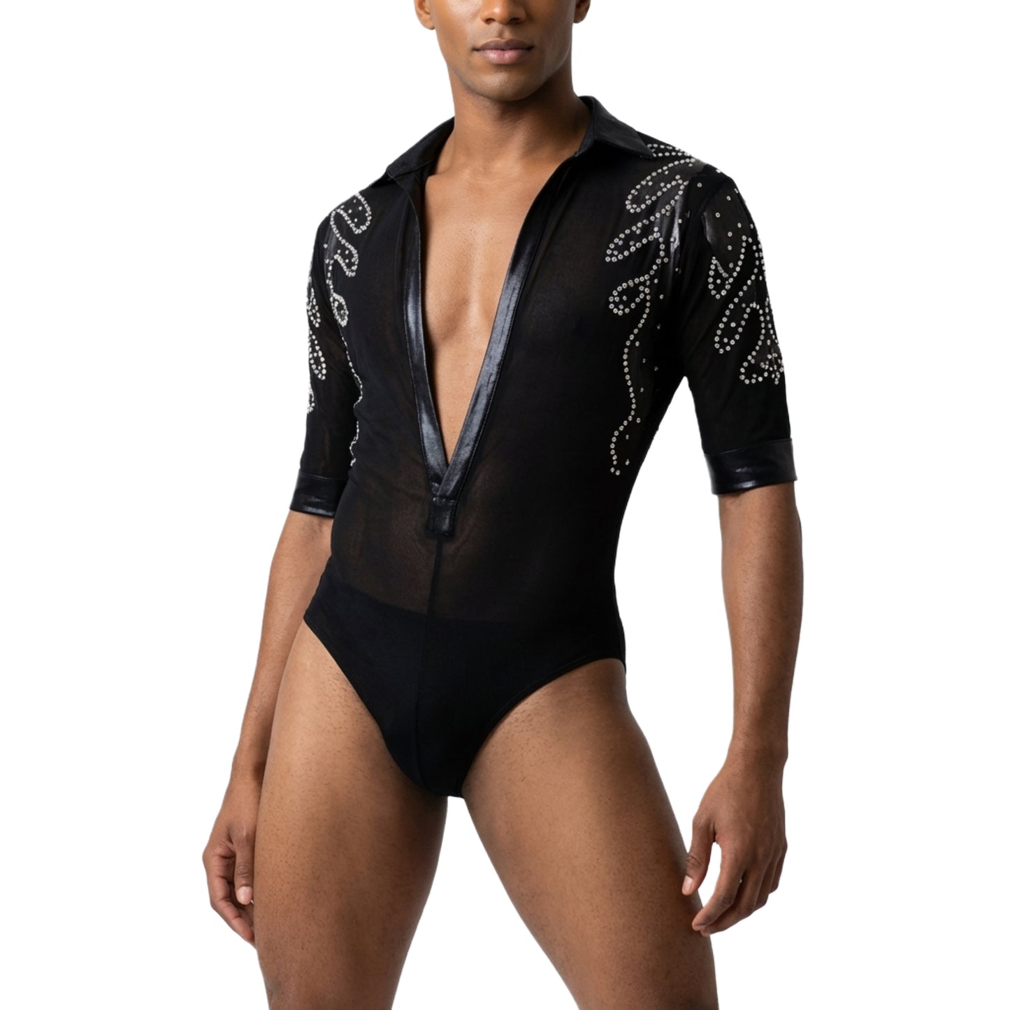 ByCharme Black Lycra Men Latin Salsa Competition Shirt - BCM-0005