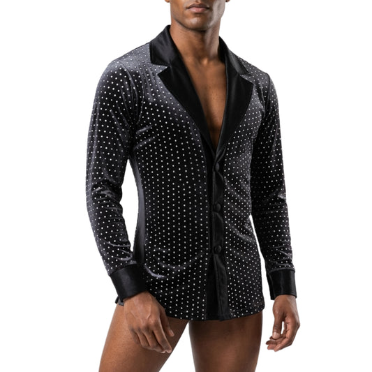 ByCharme Black Velvet Men Latin Salsa Competition Shirt - BCM-0015