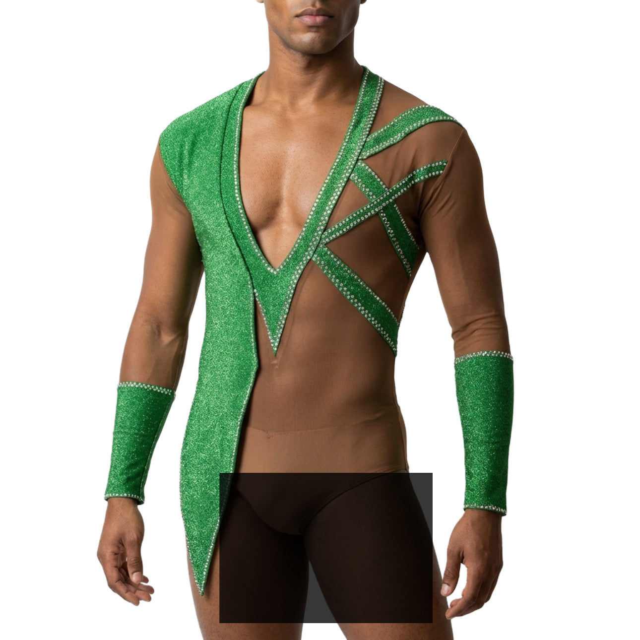 ByCharme Green Lycra Men Latin Salsa Competition Shirt - BCM-0016